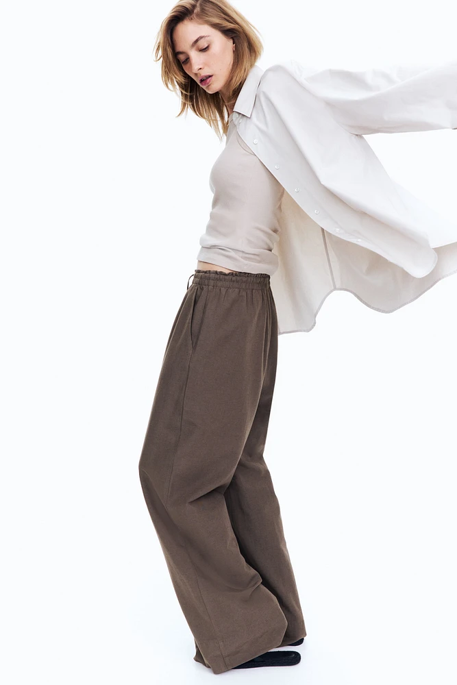 Wide-Leg Linen-Blend Pants