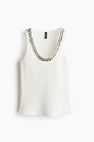Ribbed Chain-Detail Sleeveless Top