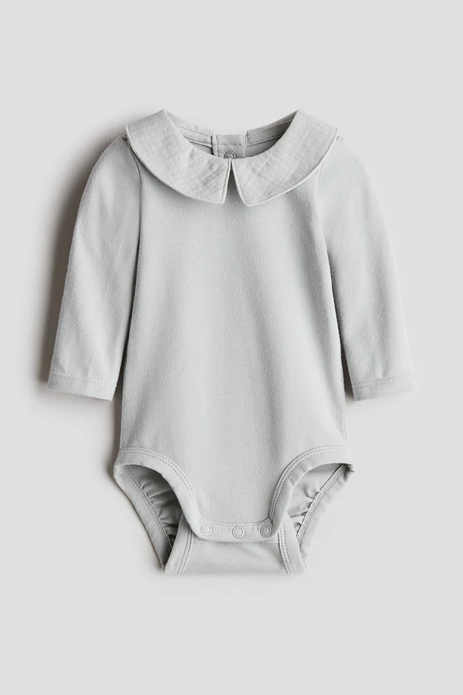 Cotton Bodysuit with Muslin Collar