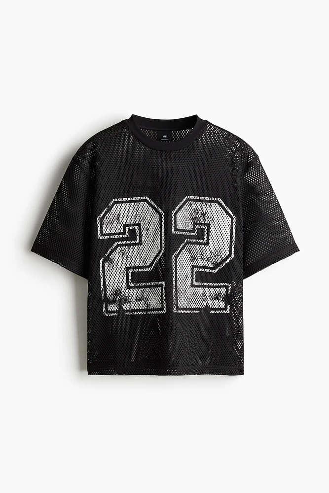 Oversized Fit Printed Mesh T-Shirt