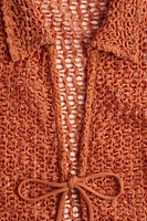 Tie-Front Hole-Knit Top
