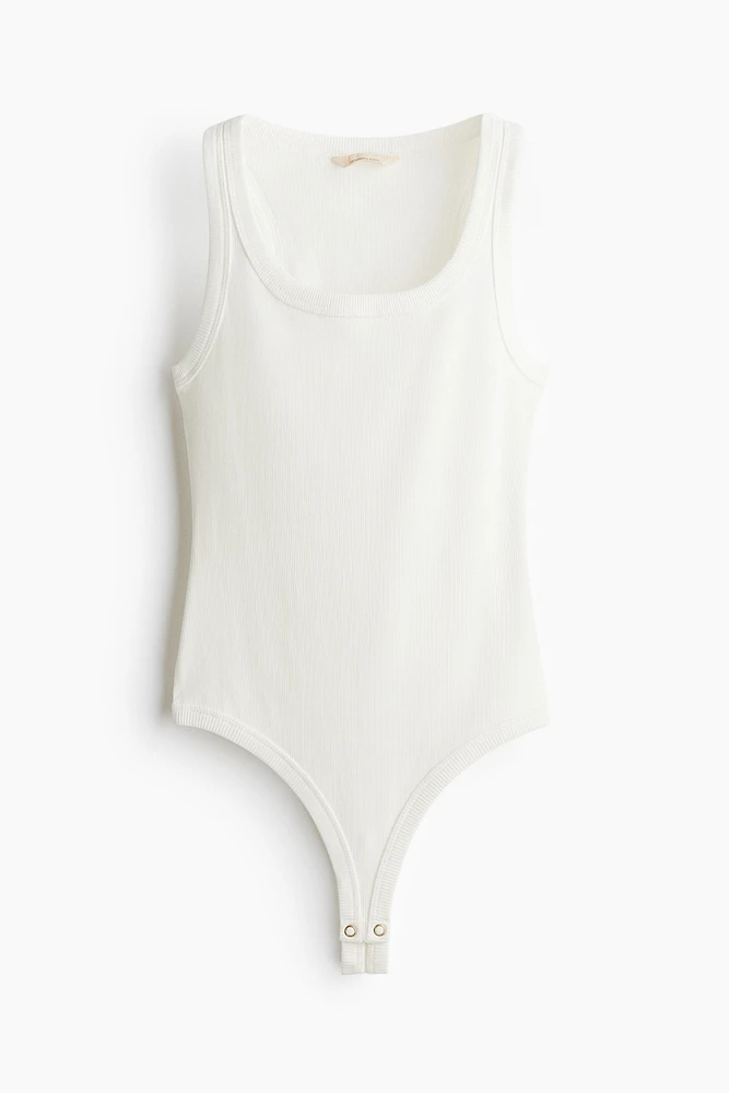 Silk-Blend Ribbed Thong Bodysuit