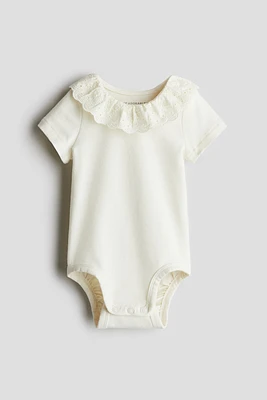 Cotton Bodysuit with Eyelet-Embroidered Collar