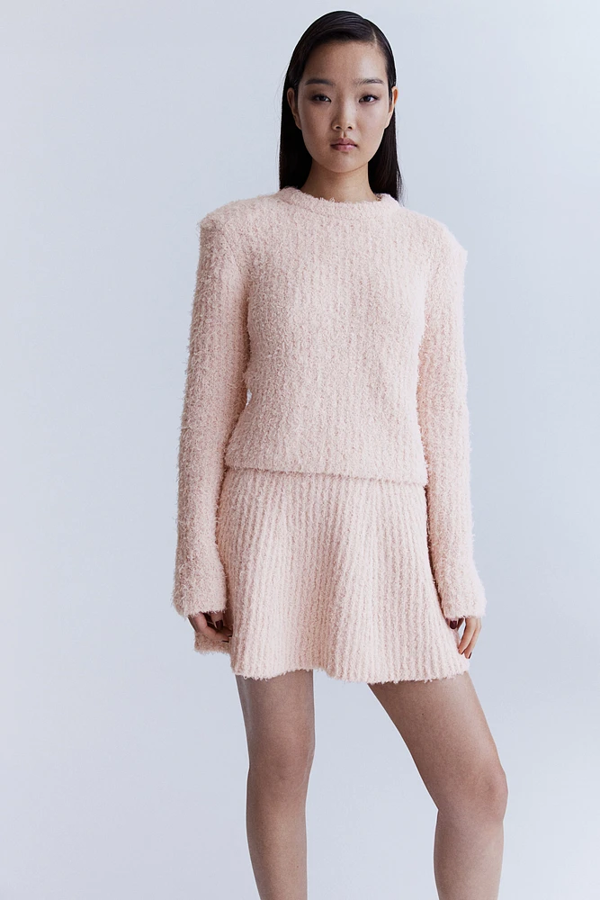 Fluffy Knit Sweater with Shoulder Pads