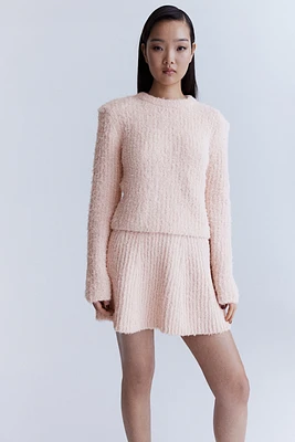 Fluffy Knit Sweater with Shoulder Pads