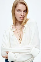 Ruffle-Trimmed Drawstring Blouse