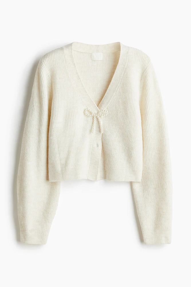 Bow-Detail Rib-Knit Cardigan