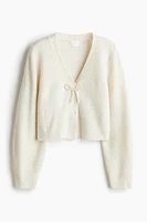 Bow-Detail Rib-Knit Cardigan
