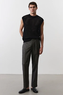 Regular-Fit Tailored Linen-Blend Pants