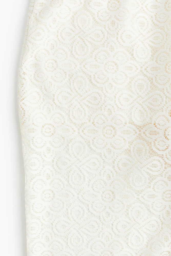 Fringe-trimmed Flared Lace Pants