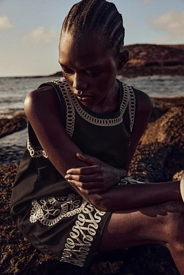 Embroidered Shift Dress
