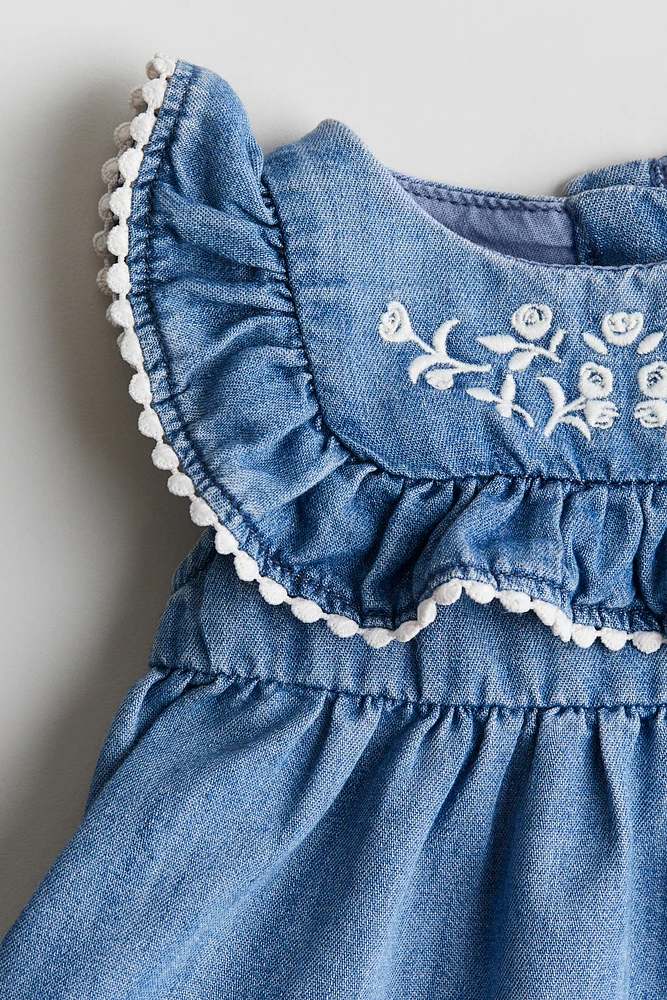 Embroidered-Detail Denim Dress