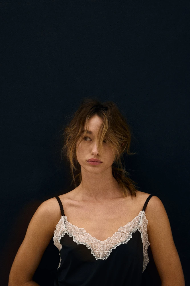 Lace-Trimmed Microfiber Bodysuit