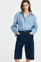 High-Waist Knee-Length Denim Shorts