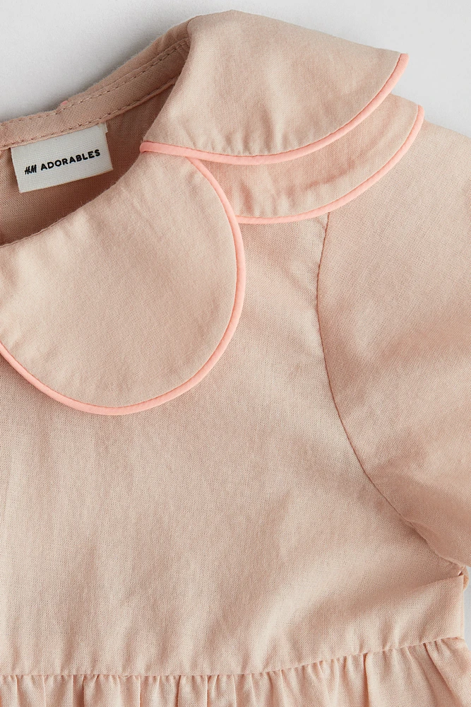 Petal-Collar Cotton Romper Suit