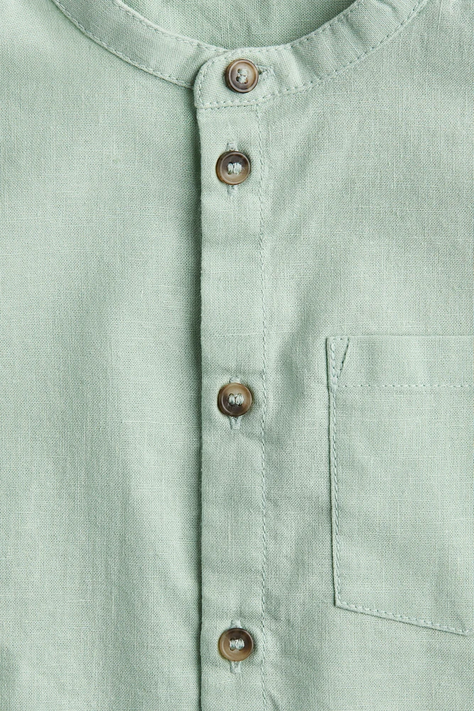 Linen-blend Band Collar Shirt