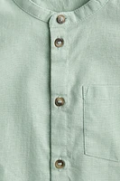 Linen-blend Band Collar Shirt