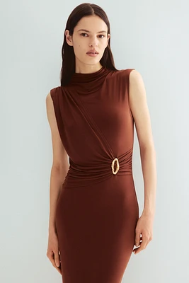 Draped Mock Turtleneck Dress
