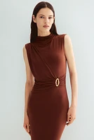 Draped Mock Turtleneck Dress