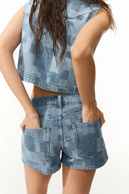 Patchwork-Look Denim Shorts