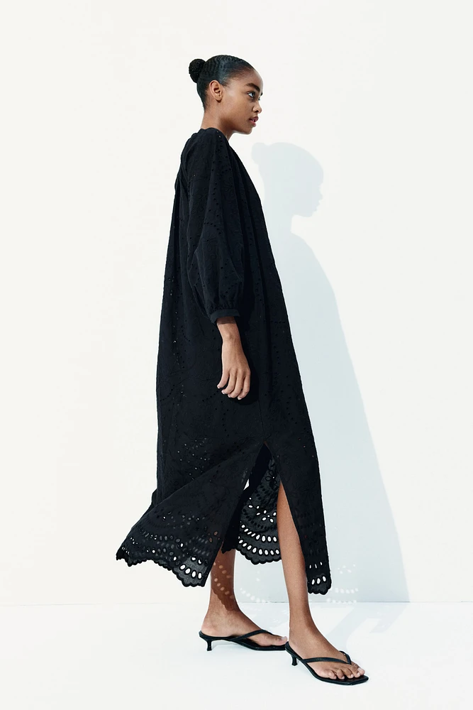 Eyelet-Embroidered Dress with Tie Belt