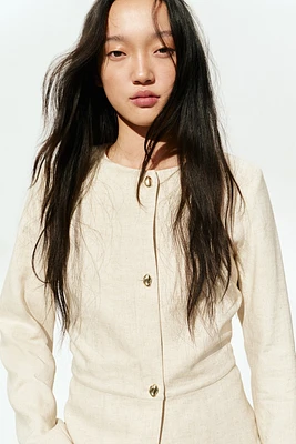 Linen-Blend Peplum Jacket