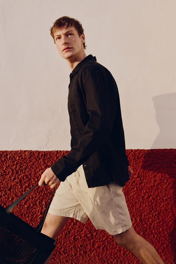 Regular Fit Linen-Blend Shorts