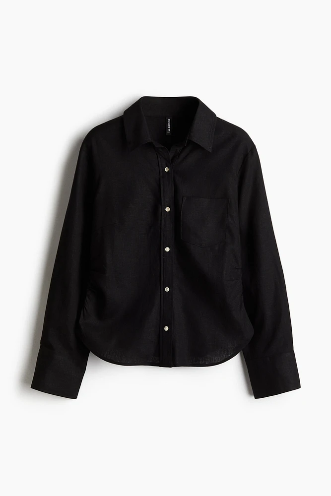 Gathered linen-blend shirt