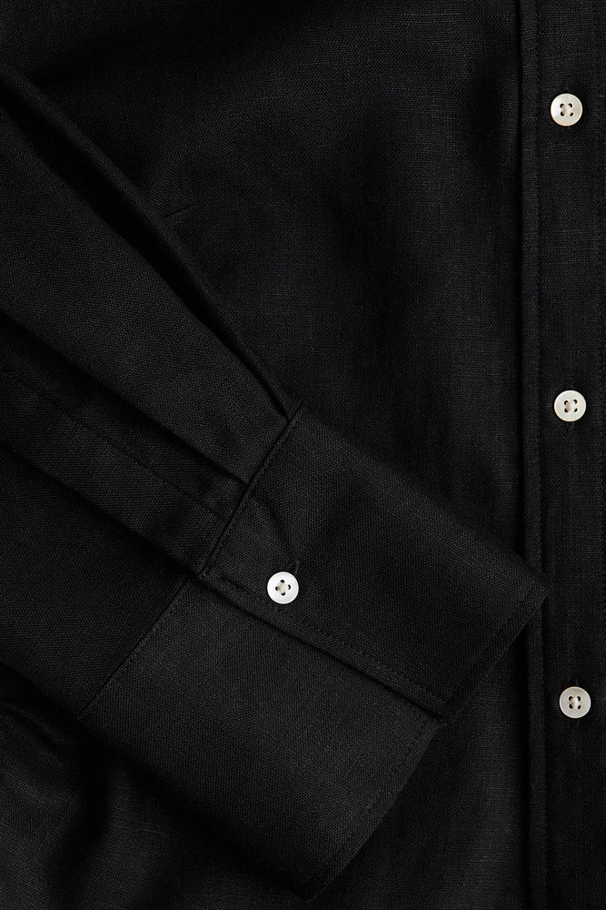 Gathered linen-blend shirt