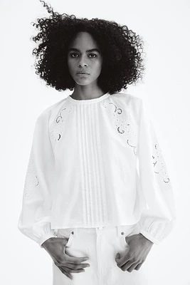 Linen-Blend Blouse with Eyelet Embroidery