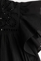Flutter-Sleeve Dress with Eyelet Embroidery