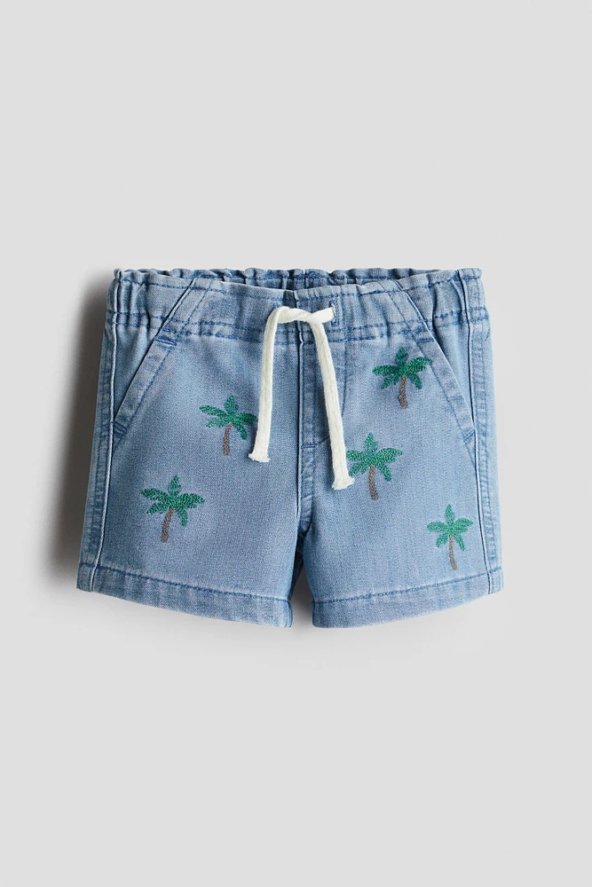 Embroidered-Detail Denim Shorts