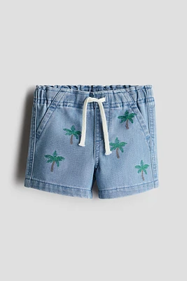 Embroidered-Detail Denim Shorts