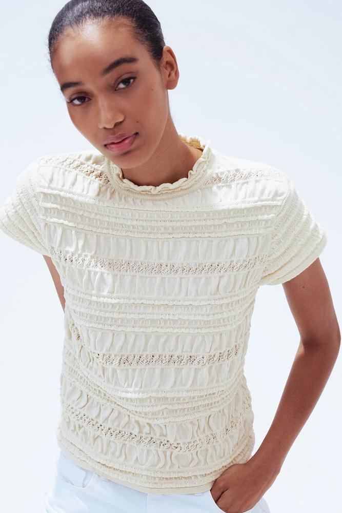 Smocked Pointelle-Knit Top