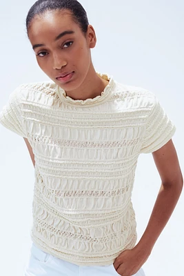 Smocked Pointelle-Knit Top
