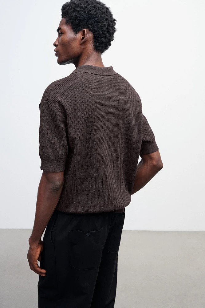 Regular-Fit Cable-Knit Polo Shirt