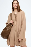 Flared-Skirt Lacing-Detail Dress
