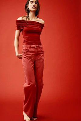 Gathered off-the-shoulder top