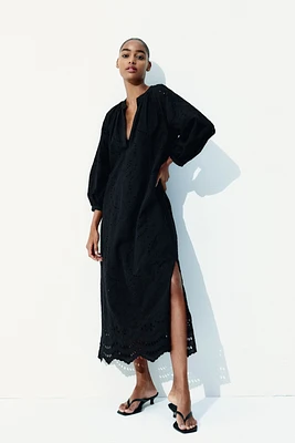 Eyelet-Embroidered Dress with Tie Belt