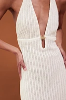 Embellished pointelle-knit dress