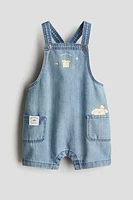 Printed Denim Overall Shorts
