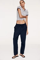 Linen-Blend Drawstring Pants