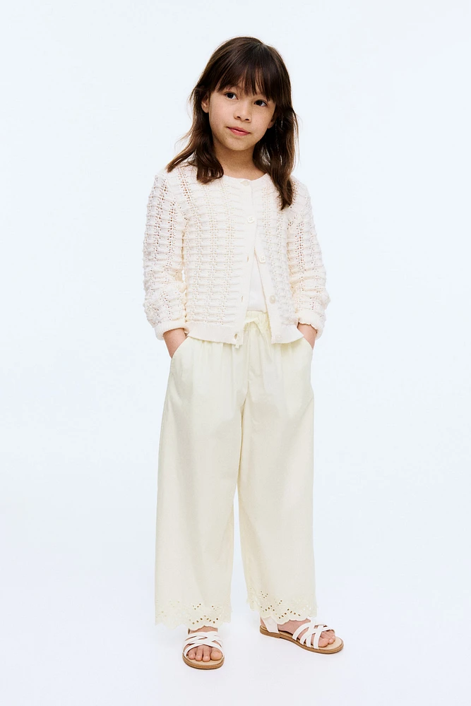 Cropped Pants with Eyelet Embroidery