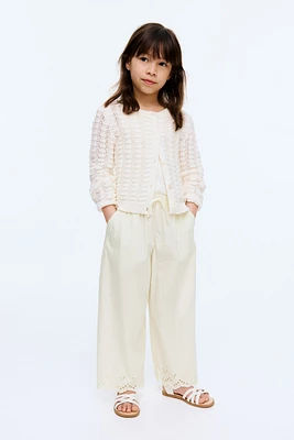 Cropped Pants with Eyelet Embroidery