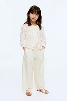Cropped Pants with Eyelet Embroidery