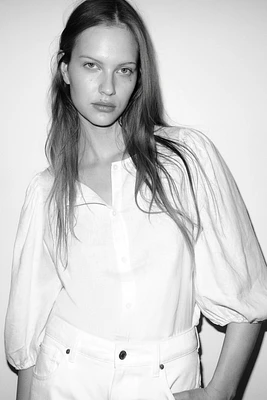 Linen-Blend Blouse