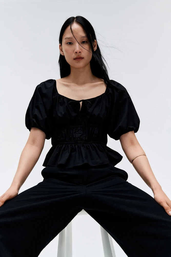 Puff-Sleeved Poplin Blouse
