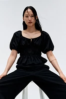 Puff-Sleeved Poplin Blouse