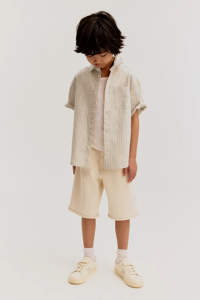 Short-Sleeved Linen-Blend Shirt