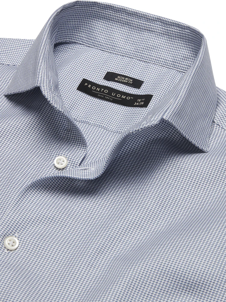 Modern Fit Cotton Micro Grid Spread Collar Dress Shirt